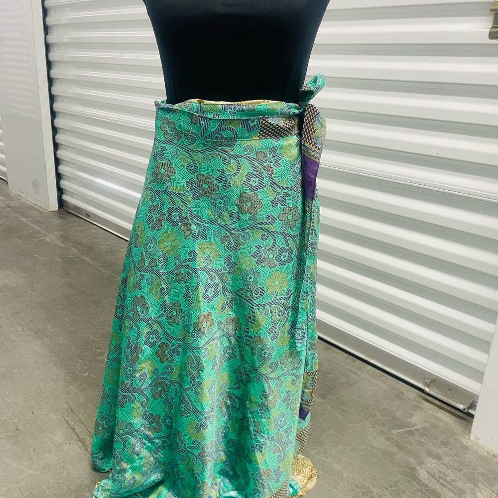 Floral Green and Purple Wrap Skirt
